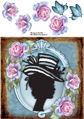 Beautiful Silhoutte with Blue Roses 8x8
