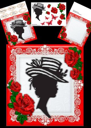 Beautiful Lady Silhouette with Red Roses 8x8 Mini Kit