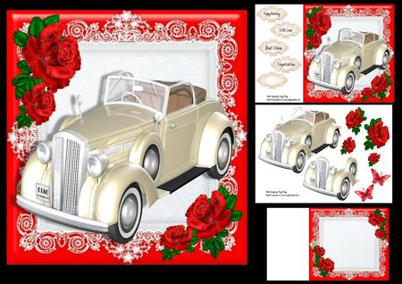 Beautiful Wedding Car with Red Roses 8x8 Mini Kit