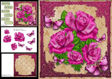 Beautiful Pink Rose's & Butterflies 8x8 Mini Kit