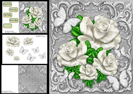 Beautiful White Roses & Butterflies 8x8 Mini Kit
