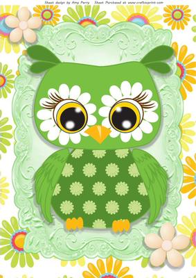 Gorgeous Green Owl with Daisy's A4