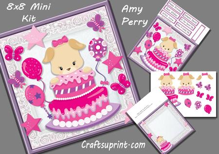 Gorgeous Puppy with Birthday Cake 8x8 Mini Kit