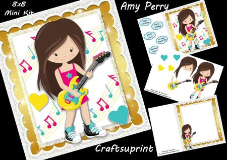 Rock Girl with Guitar Brunette 8x8 Mini Kit