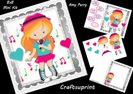Rock Girl with Microphone Red Hair 8x8 Mini Kit