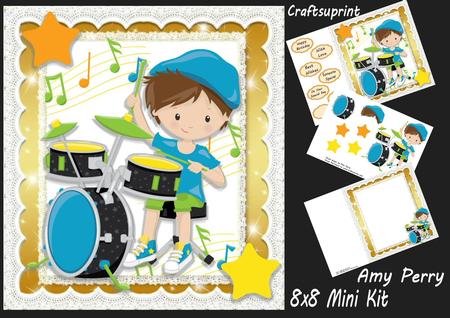 Rock Boy with Drums Brunette 8x8 Mini Kit