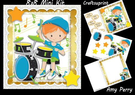 Rock Boy with Drums Red Hair 8x8 Mini Kit
