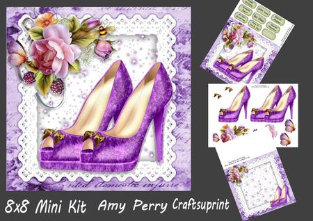 Beautiful Purple Shoes with Roses 8x8 Mini Kit