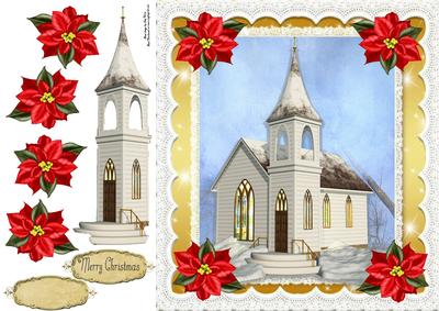 Beautiful White Christmas Church 8x8