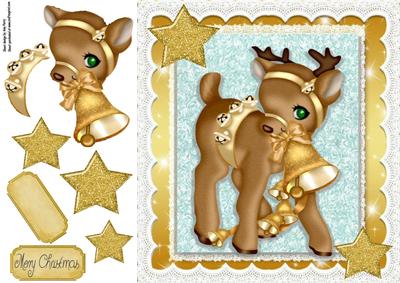 Gold Reindeer with Stars 8x8