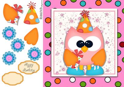 Adorable Pink Owl with Party Hat 8x8
