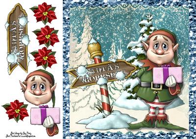 Santa's Helper with Present 8x8