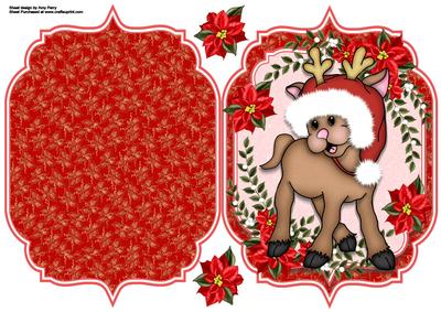 Rudolph with Poinsetta's Shaped Card