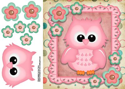 Beautiful Pink Owl with Flowers 8x8