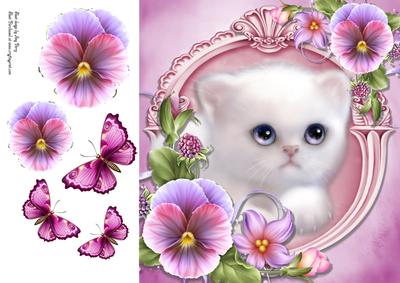 Beautiful White Fluffy Kitten with Flowers 8x8