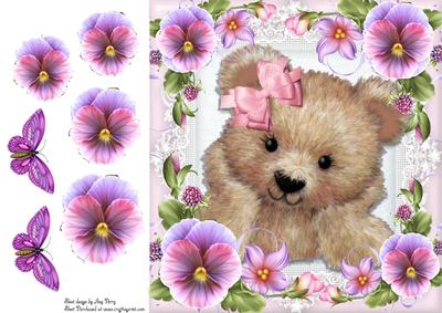 Cuddly Teddy Bear in Flowers 8x8