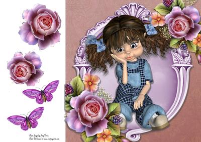 Cute Kiki Girl in Beautiful Lilac Roses 8x8