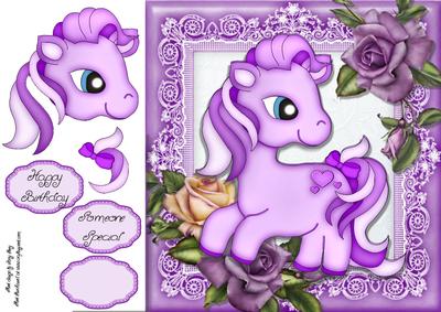 Adorable Lilac Pony on Lilac Roses 8x8
