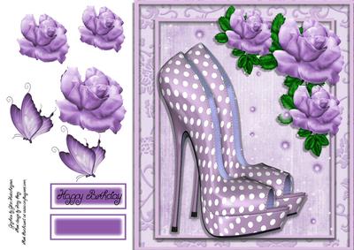 Beautiful Lilac Polka Dot Shoe with Lilac Rose 8x8