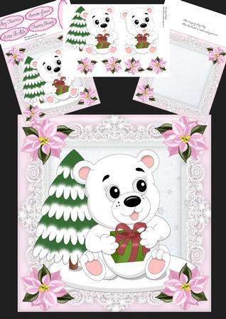 Polar Bear with Present Pink 8x8 Mini Kit