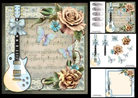 Beautiful Blue Guitar with Cream Roses 8x8 Mini Kit
