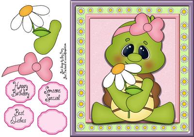 Cute Turtle with Daisy 8x8