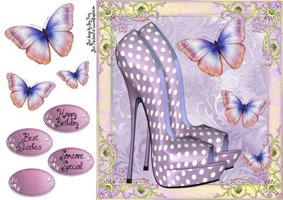 Beautiful Lilac Polka Dot Shoes with Butterflies 8x8