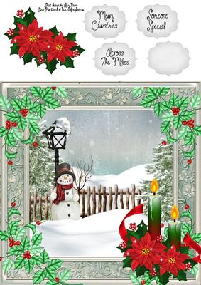 Beautiful Snow Scene with Snowman 8x8