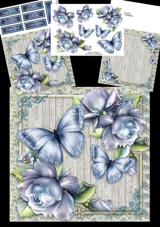 Beautiful Blue Roses with Butterflies 8x8 Mini Kit