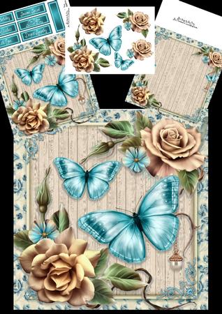 Beautiful Cream Roses with Butterflies 8x8 Mini Kit