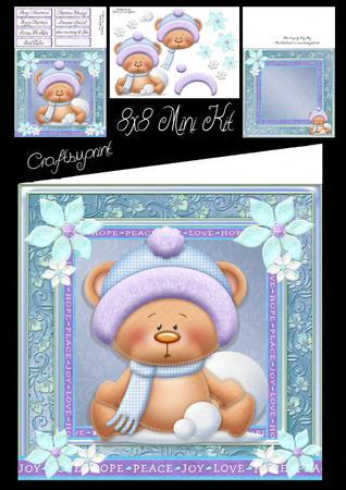 Beautiful Teddy Bear with Snow Balls 8x8 Mini Kit
