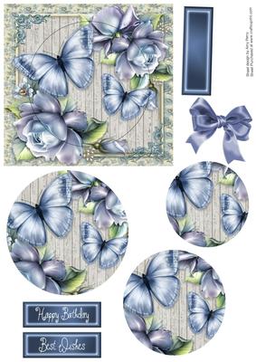 Beautiful Blue Roses with Butterflies Pyramid