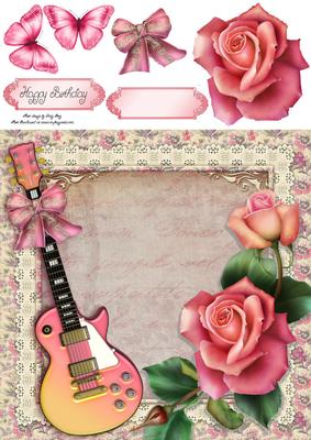 Beautiful Guitar with Roses 8x8