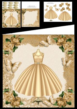 Beautiful Gold Dress with Roses 8x8 Mini Kit
