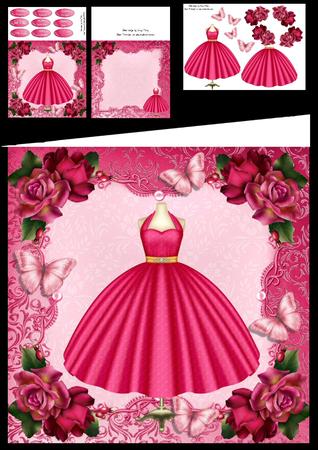 Beautiful Hot Pink Dress with Roses 8x8 Mini Kit