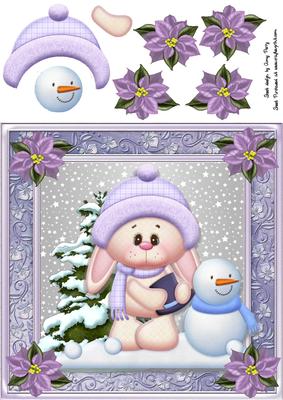 Adorable Bunny with Snowman 8x8