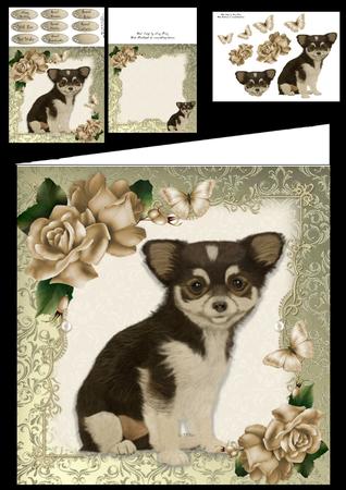 Adorable Tea Cup Dog with Roses 8x8 Mini Kit