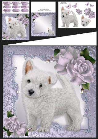 Gorgeous Westie with Roses 8x8 Mini Kit