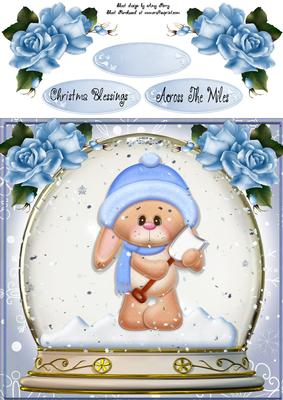 Adorable Blue Bunny Snow Globe 8x8