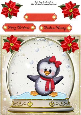 Gorgeous Penguin with Bow in Snow Globe 8x8