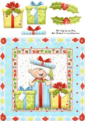 Cheeky Elf Holding Presents 8x8