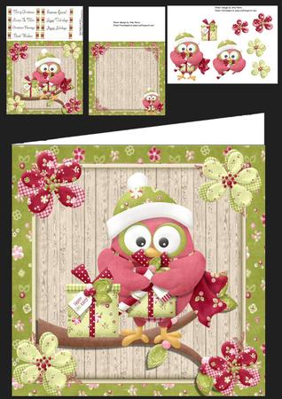 Adorable Red Owl with Presents 8x8 Mini Kit