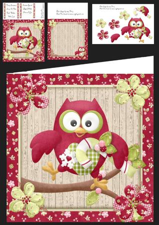 Gorgeous Red Owl with Candy Cane 8x8 Mini Kit