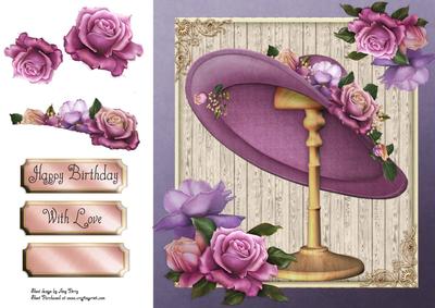 Beautiful Lilac Hat with Roses 8x8
