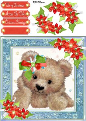 Adorable Teddy with Christmas Flowers