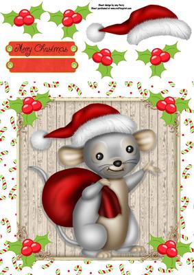 Santa Mouse with Sack 8x8