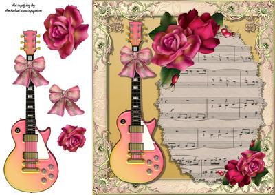 Beautiful Pink Guitar with Roses 8x8