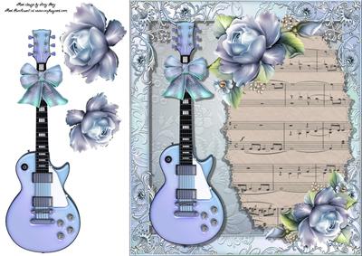 Beautiful Blue Guitar with Roses 8x8