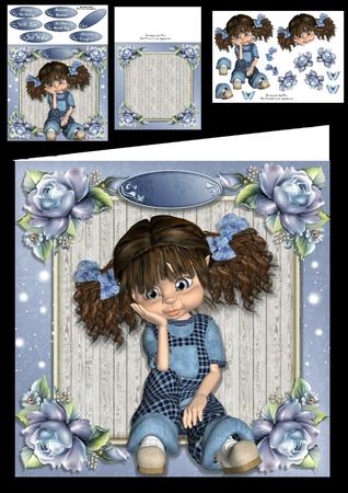 Adorable Little Girl in Blue Roses 8x8 Mini Kit
