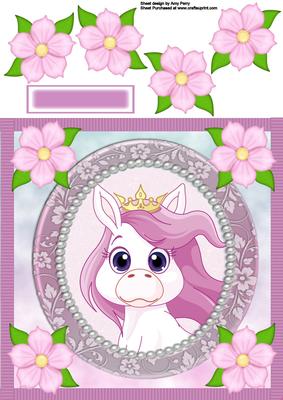 Adorable Pony with Flowers 8x8